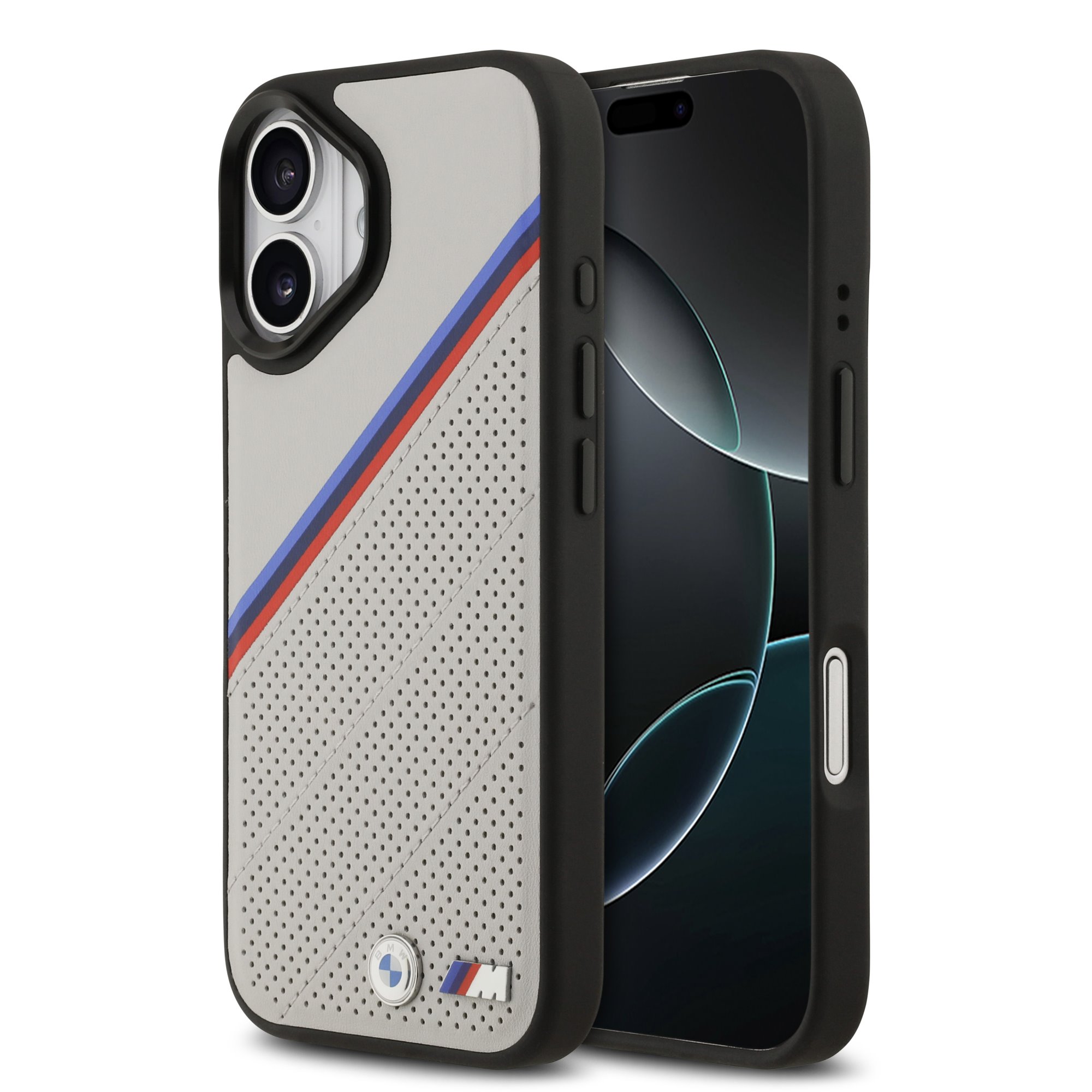 Pilkas dėklas BMW M Tricolor Perforated Pattern MagSafe telefonui Apple Iphone 17 Pilkas dėklas BMW M Tricolor Perforated Pattern MagSafe telefonui Apple Iphone 17 - Image 1