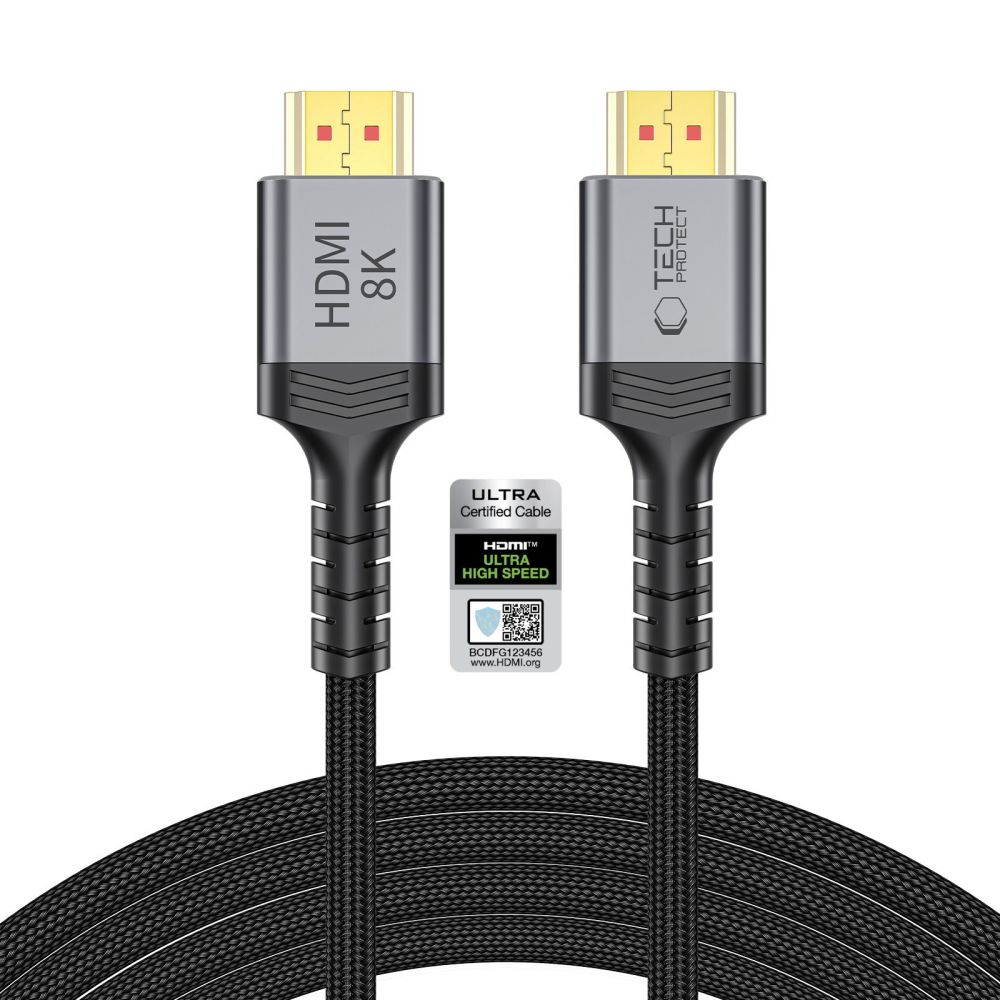 Juodas kabelis TECH-PROTECT ULTRABOOST HDMI 2.1 8K Juodas TECH-PROTECT ULTRABOOST HDMI 2.1 8K kabelis su metaliniais jungtimis ir pynimo apsauga