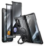 Juodas dėklas Samsung Galaxy Z Fold 8 su metaliniu žiedu ir ekrano apsauga