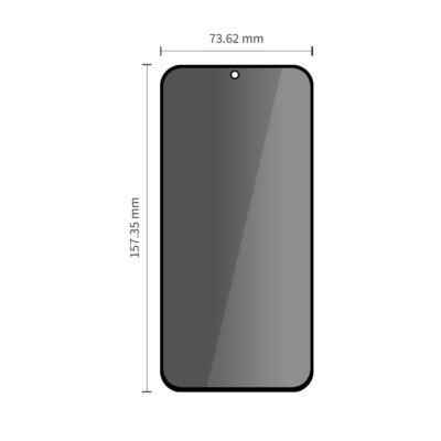 Juodas privatumo apsauginis ekrano stikliukas Samsung A27 5G su matmenimis 73.62 mm pločio ir 157.35 mm ilgio