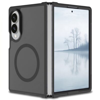 juodas matinis deklas samsung galaxy z fold 8 su apsauga aplink kamera ir magmat magsafe zenkleliu