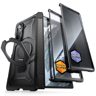 Juodas dėklas Samsung Galaxy Z Fold 8 Supcase UB Grip Mag Magsafe 2-Set su žiedu ir apsauginiais stiklais