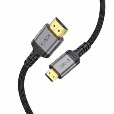 Juodas kabelis TECH-PROTECT ULTRABOOST CABLE MINI HDMI TO HDMI 2.1 8K 60HZ 200CM su auksinėmis jungtimis ir nailoniniu apvalkalu