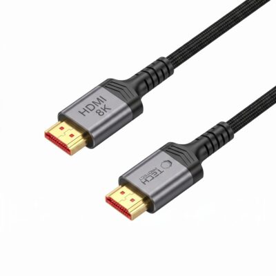 Juodas kabelis TECH-PROTECT ULTRABOOST CABLE HDMI 2.1 su auksiniais jungtimis ir HDMI 8K žymėjimu