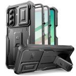 Juodas dėklas Samsung Galaxy A27 Tech-Protect Kevlar Cam+ 2-Set su sustiprintu kampu ir stovėjimo atrama