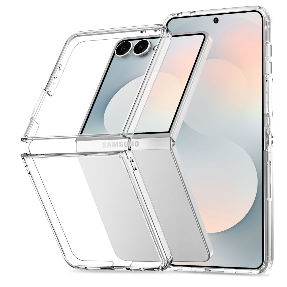 Skaidrus dėklas Samsung Galaxy Z Flip 8 Tech-Protect FlexAir Hybrid Skaidrus deklas Samsung Galaxy Z Flip 8 Tech-Protect FlexAir Hybrid atverstas su matomu kirpimu ir kameromis