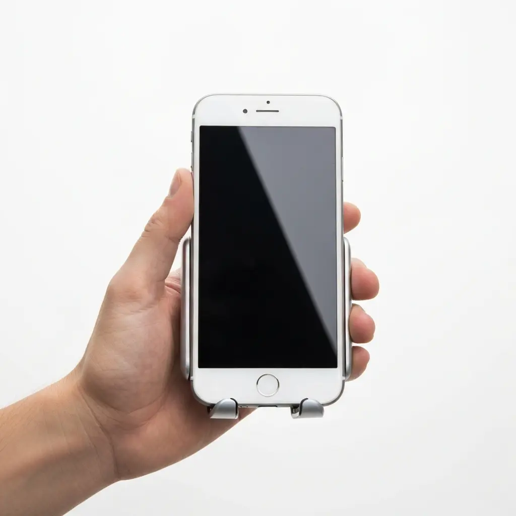 Telefono laikiklis rankoje su įstatytu telefonu