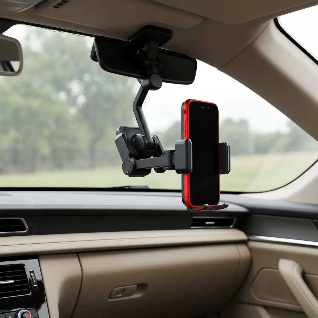 Telefono laikiklis pritvirtintas prie automobilio vidinio priekinio stiklo