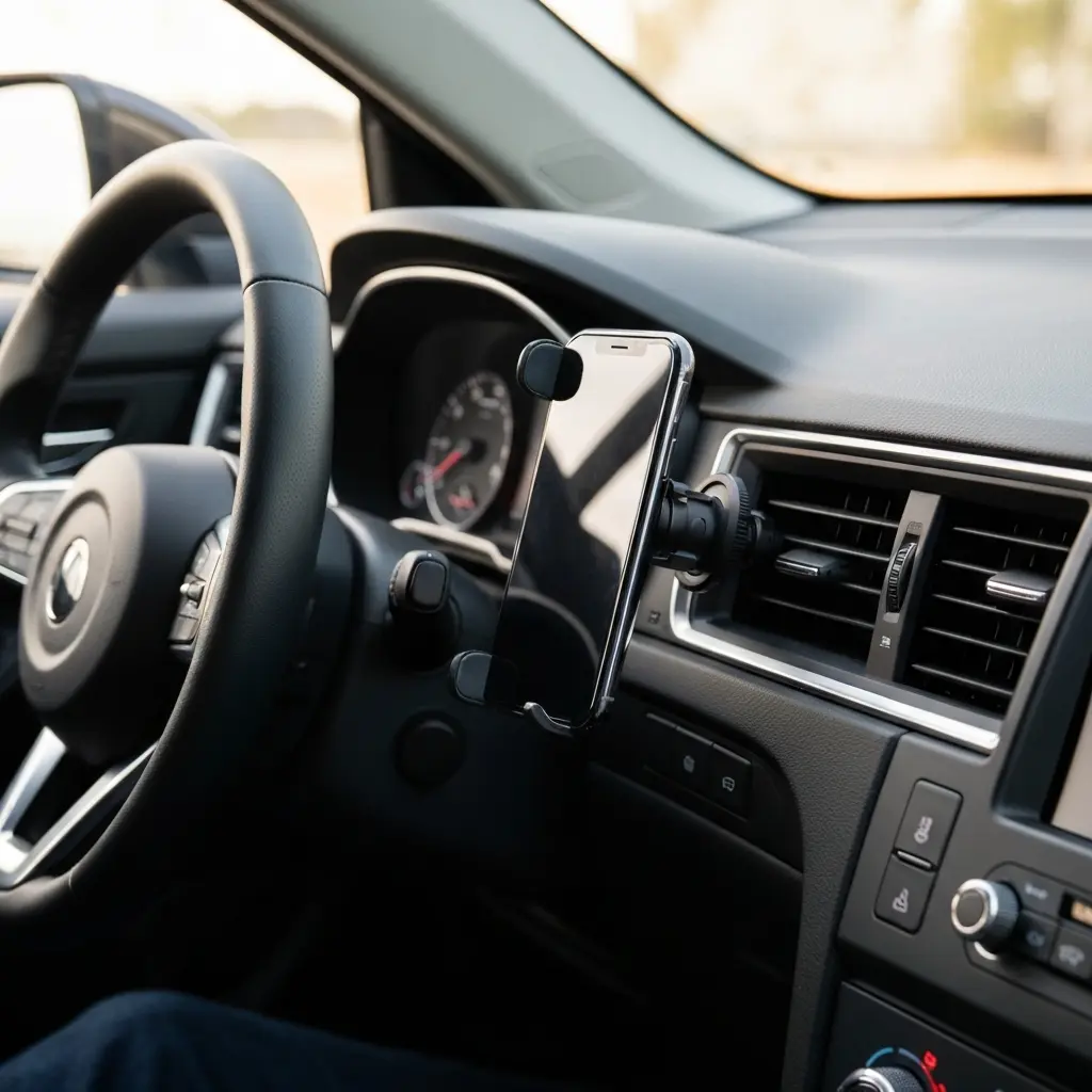 Telefono laikiklis pritvirtintas prie automobilio oro angos