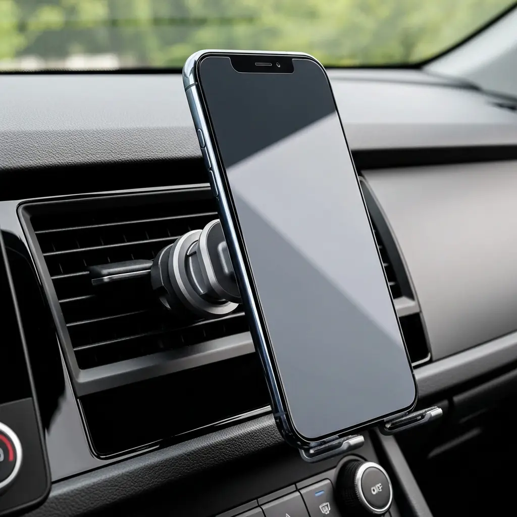 Telefono laikiklis pritvirtintas prie automobilio oro išleidimo angos