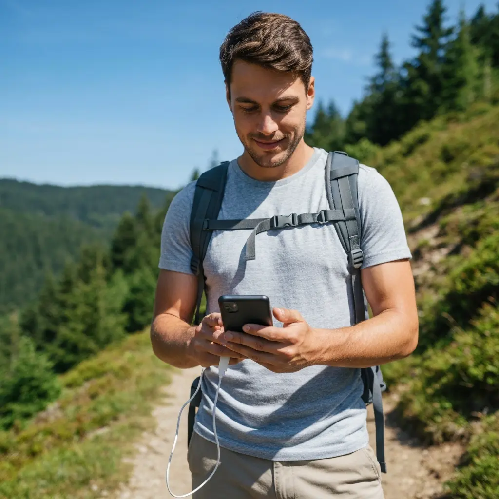 Power bank naudojimas kelionėje telefonu įkrovimui