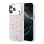 Rausvas originalus dėklas Karl Lagerfeld PU Perforated Gold Dots MagSafe telefonui Apple Iphone 17 Pro Max