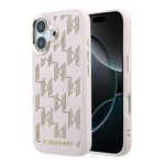 Rausvas originalus dėklas Karl Lagerfeld PU Perforated Monogram MagSafe telefonui Apple Iphone 17