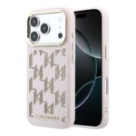 Rausvas originalus dėklas Karl Lagerfeld PU Perforated Monogram MagSafe telefonui Apple Iphone 17 Pro