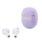 Purpurinės belaidės ausinės "Guess Gold Line Glossy Classic Logo TWS Wireless Earphones"