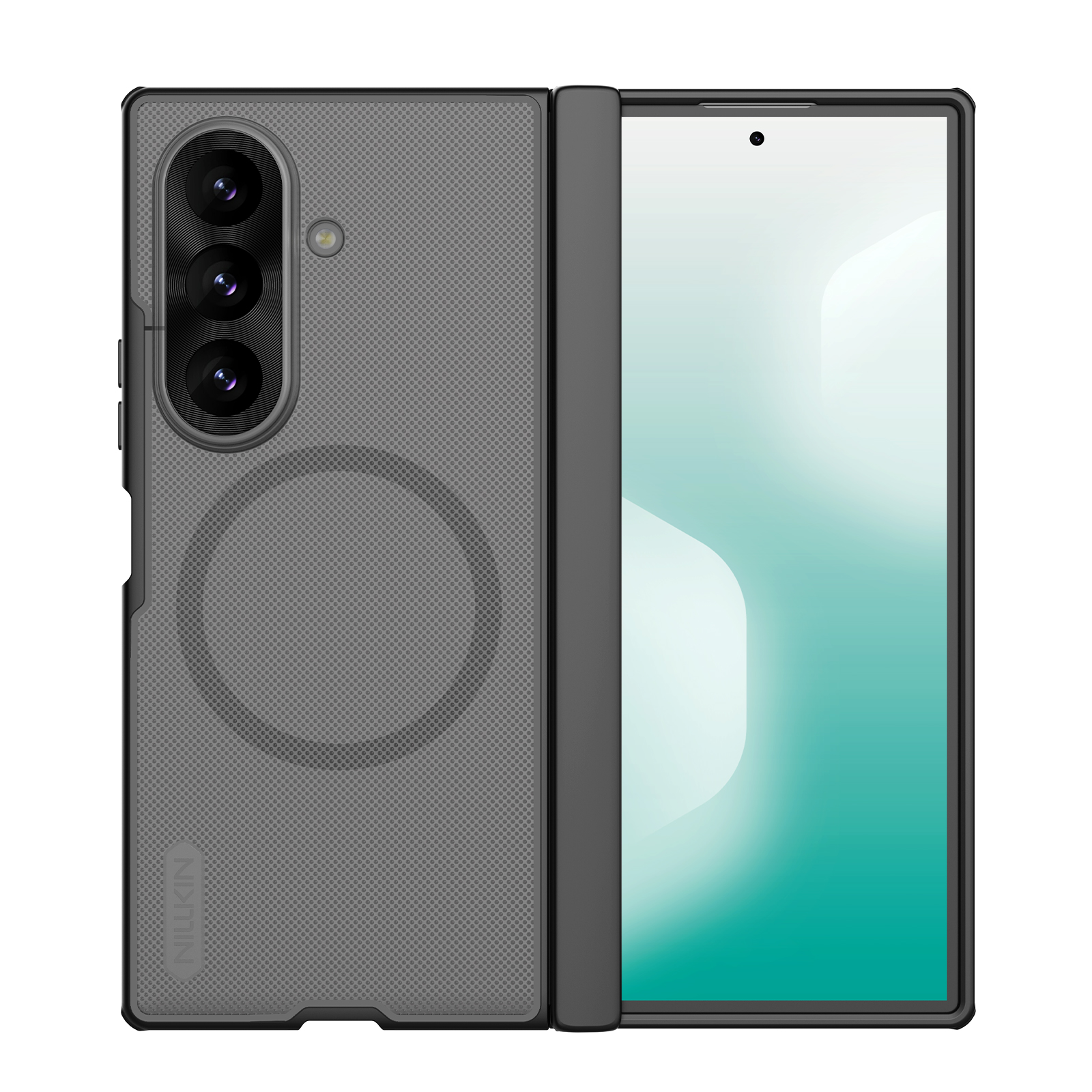 Skaidrus-juodas dėklas Samsung Galaxy Z Fold 8 Ultra "Nillkin Super Frosted FOLD Magnetic" Skaidrus-juodas dėklas Samsung Galaxy Z Fold 8 Ultra