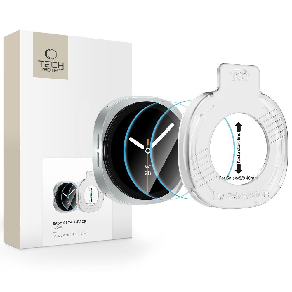 Skaidrus apsauginis ekrano stiklas SAMSUNG GALAXY WATCH 8 / 9 (40 MM) "TECH-PROTECT EASY SET 2-PACK" Skaidrus apsauginis ekrano stiklas SAMSUNG GALAXY WATCH 8 / 9 (40 MM)