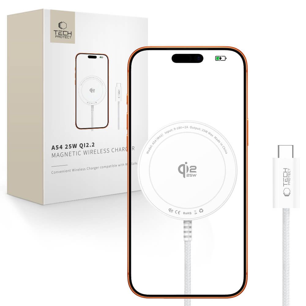 Baltas belaidis pakrovėjas "TECH-PROTECT A54 MAGNETIC MAGSAFE WIRELESS CHARGER 25W QI2.2" Baltas belaidis pakrovėjas "TECH-PROTECT A54 MAGNETIC MAGSAFE WIRELESS CHARGER 25W QI2.2" - Image 1