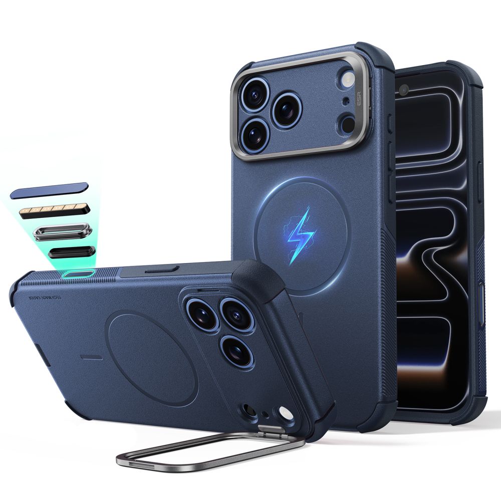 Mėlynas dėklas Apple Iphone 17 Pro / 18 Pro "ESR CYBER TOUGH KICKSTAND MAGSAFE" Mėlynas dėklas Iphone 17 Pro / 18 Pro