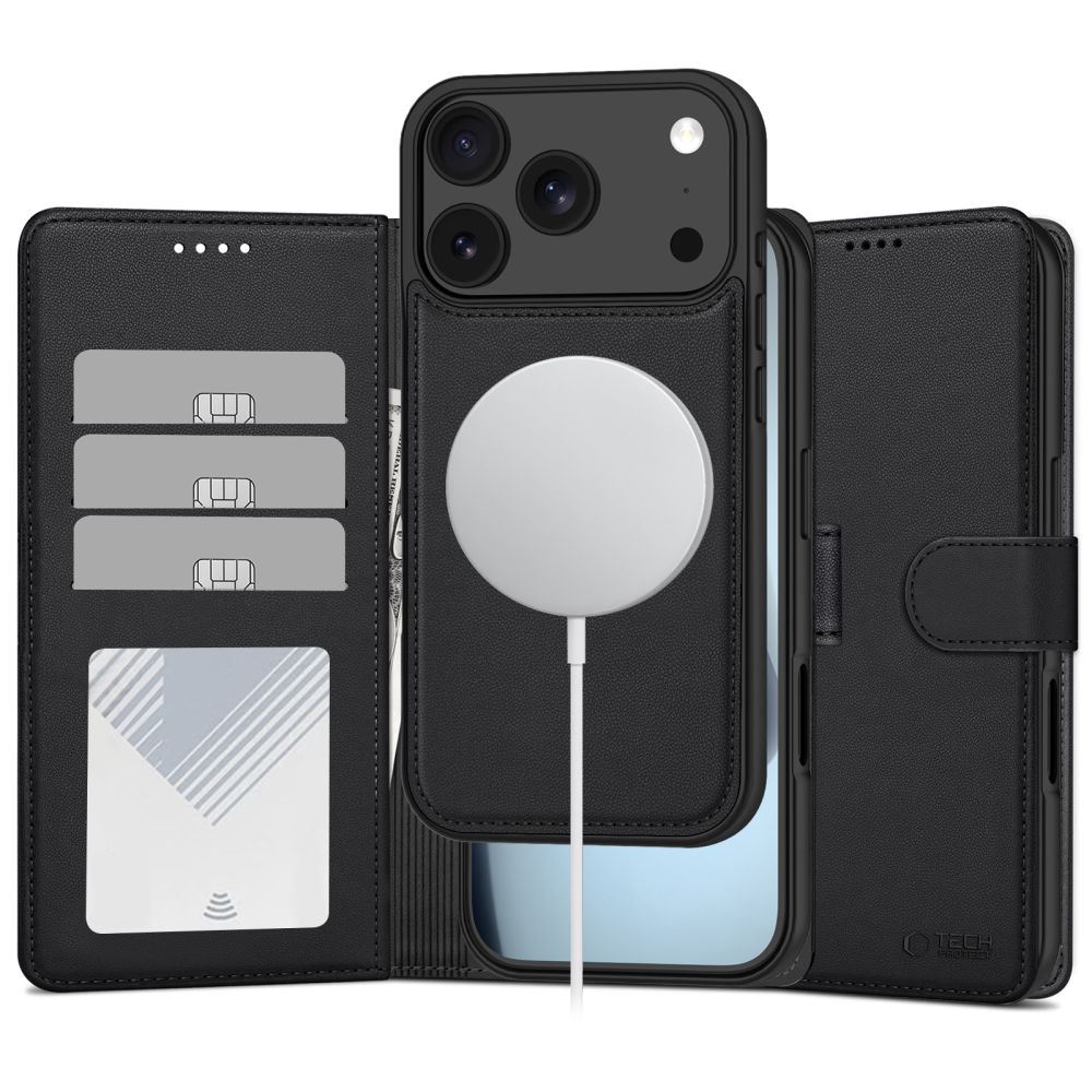 Juodas matinis atverčiamas dėklas Apple Iphone 17 Pro / 18 Pro "Tech-Protect Wallet Magsafe" Juodas matinis atverčiamas dėklas Iphone 17 Pro / 18 Pro