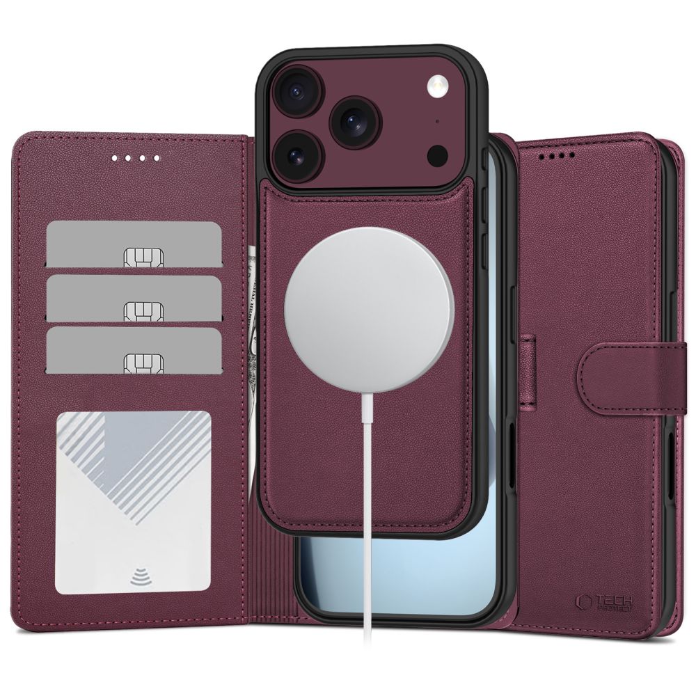 Bordo atverčiamas dėklas Apple Iphone 17 Pro Max / 18 Pro Max "Tech-Protect Wallet Magsafe" Bordo atverčiamas dėklas Iphone 17 Pro Max / 18 Pro Max
