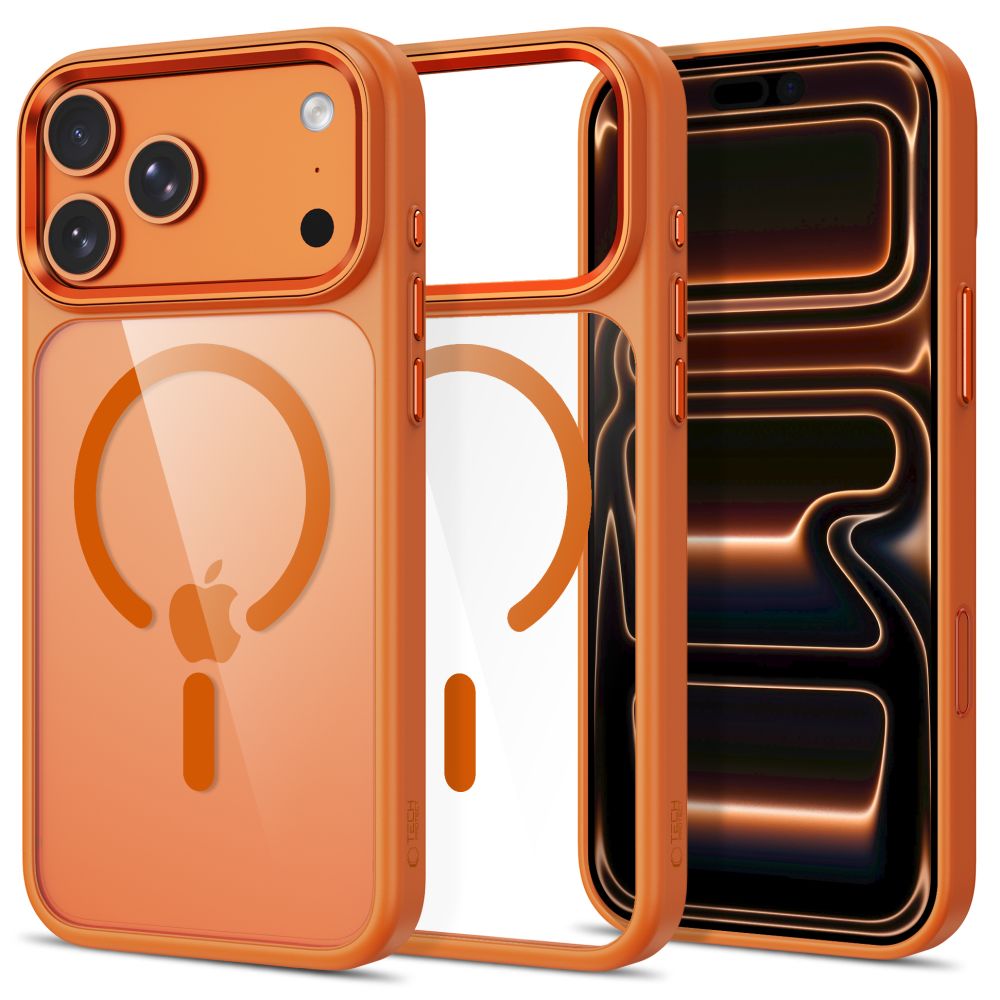 Oranžinis-skaidrus dėklas Apple Iphone 17 Pro / 18 Pro "Tech-Protect Magmat Magsafe CC" Oranžinis-skaidrus dėklas Iphone 17 Pro / 18 Pro