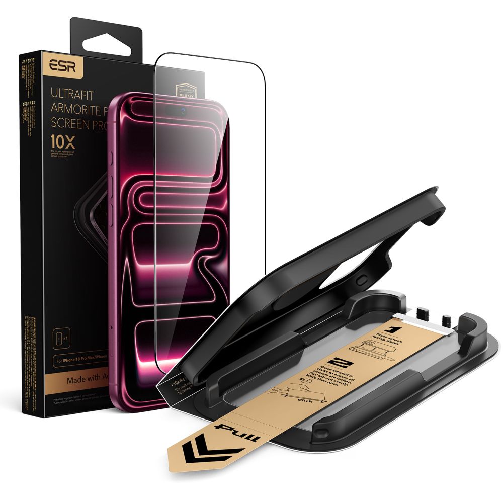 Juodas apsauginis ekrano stikliukas Apple Iphone 17 Pro Max / 18 Pro Max "ESR ULTRAFIT ARMORITE PRO TEMPERED GLASS" Juodas apsauginis ekrano stikliukas Iphone 17 Pro Max / 18 Pro Max