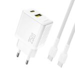 Baltas įkroviklis Dudao A26TC GaN 25W USB-C / USB-A + USB-C to USB-C cable 1.0m