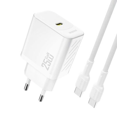 Baltas įkroviklis Dudao A27C GaN 25W USB-C + USB-C to USB-C cable 1.0m