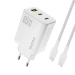 Baltas įkroviklis Dudao A29C GaN 65W 2xUSB-C / USB-A + USB-C to USB-C cable 1.0m