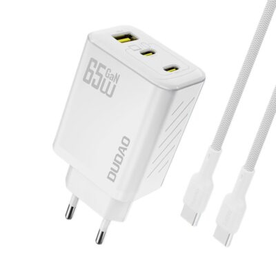 Baltas įkroviklis Dudao A29C GaN 65W 2xUSB-C / USB-A + USB-C to USB-C cable 1.0m