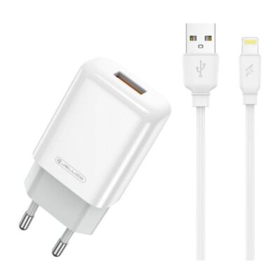 Baltas įkroviklis Jellico EU01 2.4A USB-A + USB-A to Lightning cable 1.0m