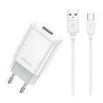 Baltas įkroviklis Jellico EU01 2.4A USB-A + USB-A to USB-C cable 1.0m