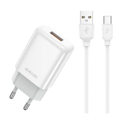 Baltas įkroviklis Jellico EU01 2.4A USB-A + USB-A to USB-C cable 1.0m