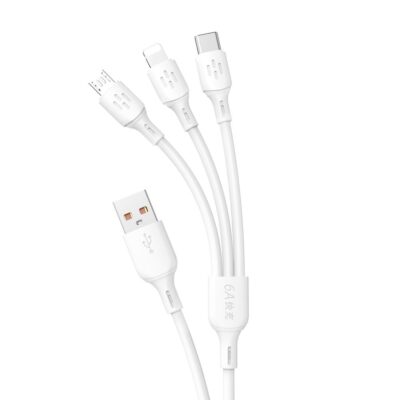 Baltas USB kabelis Dudao L8A-3in1 USB-A to USB-C / MicroUSB / Lightning 6A 1.2m