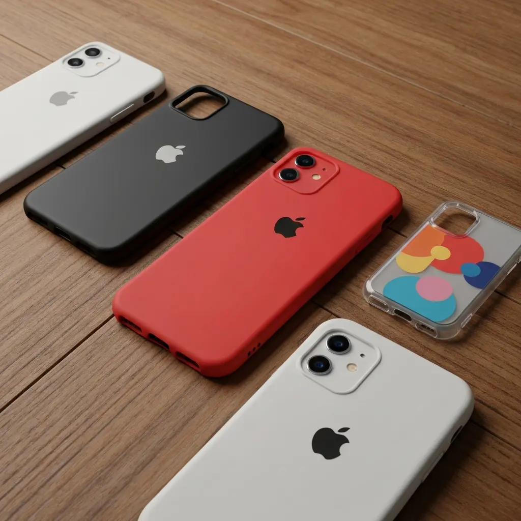 Įvairūs iPhone dėklai skirtingų spalvų ir medžiagų