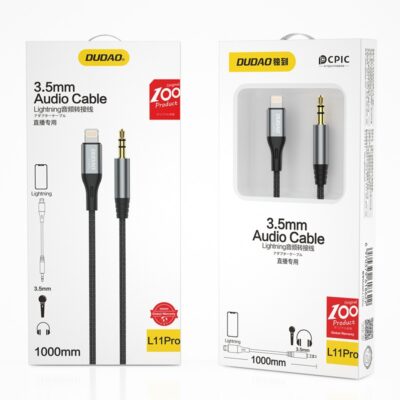Juodas audio kabelis Dudao L11Pro Lightning to 3.5mm 1.0m – nuotrauka 2