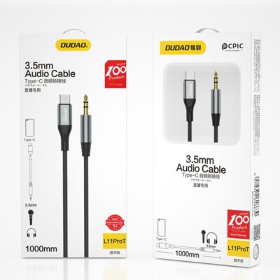 Juodas audio kabelis Dudao L11ProT USB-C to 3.5mm 1.0m – nuotrauka 2