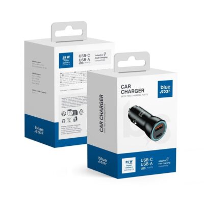 Juodas automobilinis įkroviklis Blue Star 25W USB-C / USB-A – nuotrauka 2