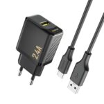 Juodas įkroviklis Dudao A23T 12W USB-A + USB-A to USB-C cable 1.0m