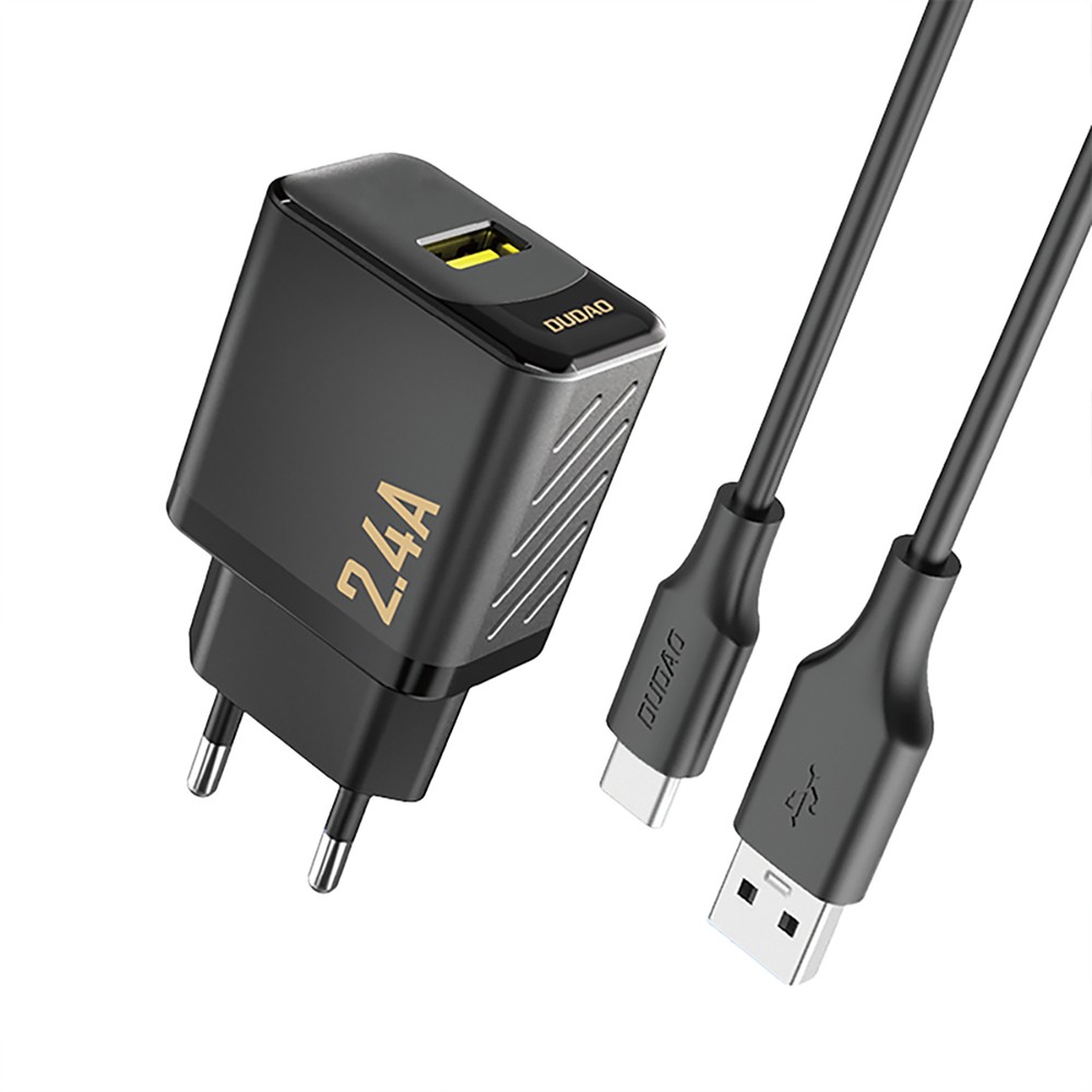 juodas-ikroviklis-dudao-a23t-12w-usb-a-usb-a-to-usb-c-cable-1-0m Juodas įkroviklis Dudao A23T 12W USB-A + USB-A to USB-C cable 1.0m