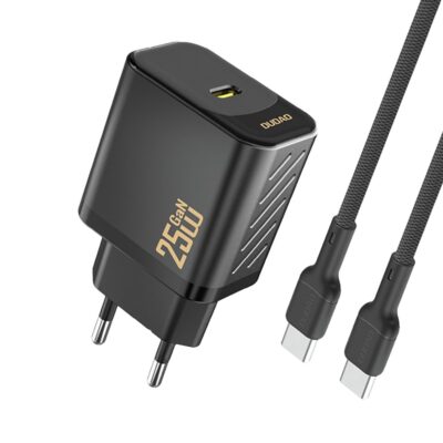 Juodas įkroviklis Dudao A27C GaN 25W USB-C + USB-C to USB-C cable 1.0m