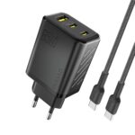 Juodas įkroviklis Dudao A29C GaN 65W 2xUSB-C / USB-A + USB-C to USB-C cable 1.0m