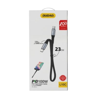 Juodas USB kabelis Dudao L10C USB-C to USB-C 100W 0.23m – nuotrauka 2