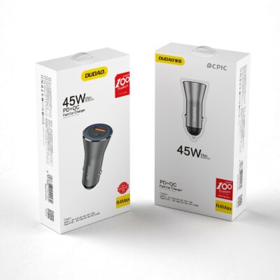 Pilkas automobilinis įkroviklis Dudao R4Max 55W USB-C / USB-A – nuotrauka 2