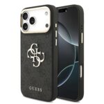Juodas dėklas telefonui Apple iPhone 18 Pro Max "Guess PU Leather 4G Metal Logo Gold Frame MagSafe"