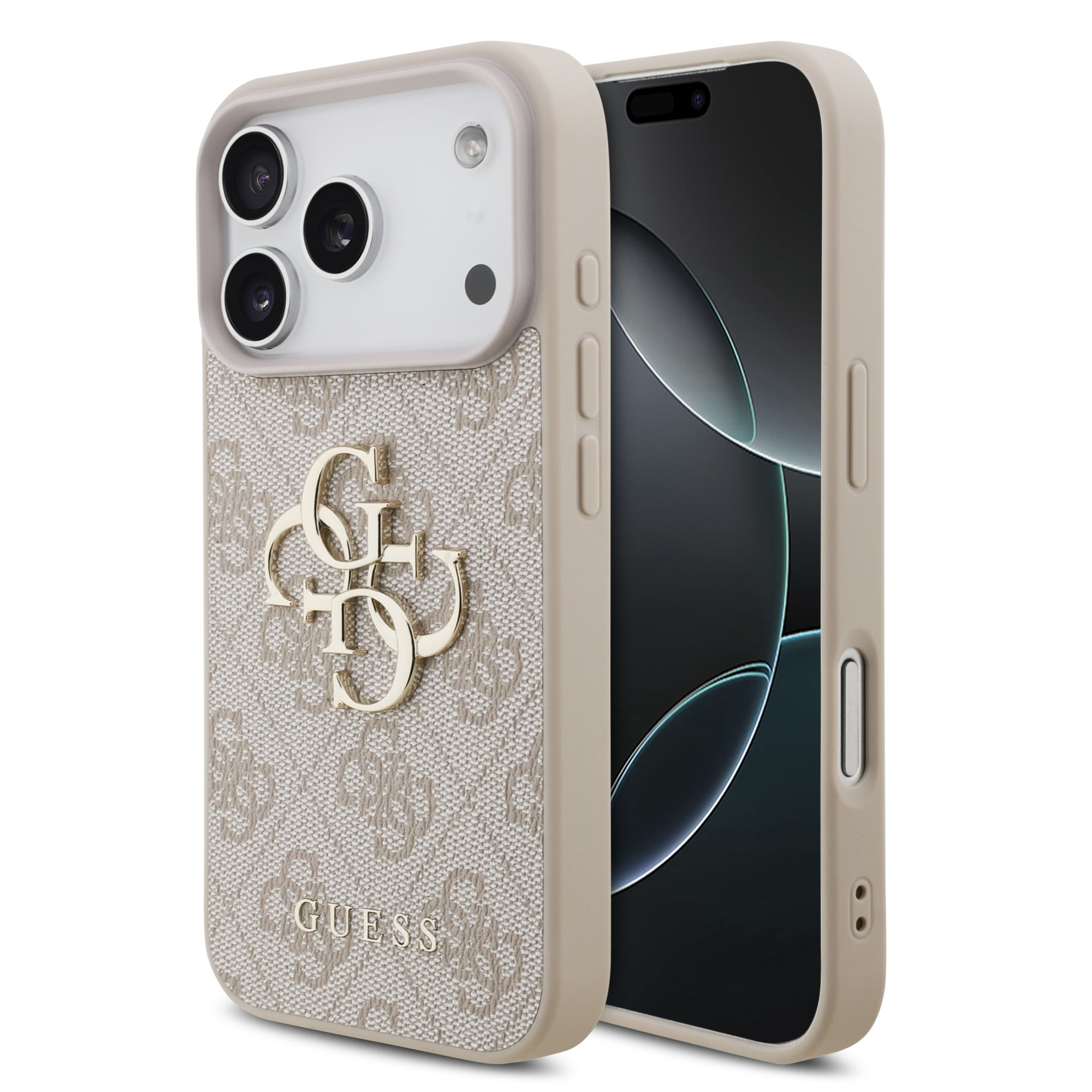 Rausvas originalus dėklas Guess PU 4G Metal Logo telefonui Apple Iphone 18 Pro Rausvas originalus dėklas Iphone 18 Pro
