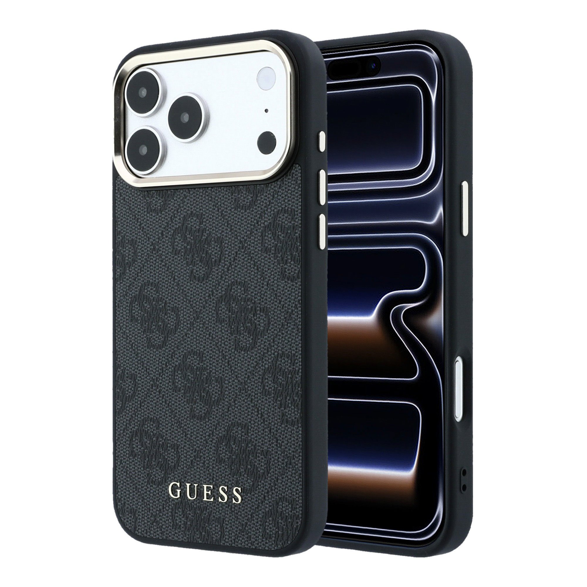 Juodas dėklas telefonui Apple iPhone 18 Pro "Guess PU Leather 4G Metal Logo Gold Frame MagSafe" Juodas dėklas telefonui Apple iPhone 18 Pro "Guess PU Leather 4G Metal Logo Gold Frame MagSafe" - Image 1