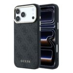 Juodas dėklas telefonui Apple iPhone 18 Pro Max "Guess PU Leather 4G Gold Frame MagSafe"