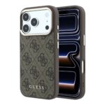 Rudas dėklas telefonui Apple iPhone 18 Pro Max "Guess PU Leather 4G Gold Frame MagSafe"